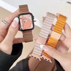 Pulseira Magnética de Couro para Apple Watch, Ultra Band, Pulseira Loop, Mulheres, Série iWatch 9, 8, 7, SE 6, 49mm, 44mm, 40mm, 41mm, 45 milímetros, 38 milímetros, 42 milímetros na internet