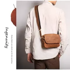 Bolsa de ombro retrô de couro genuíno masculina, grande capacidade, bolsa transversal diagonal, bolsa pequena para iPad, cavalo louco - Wolf Magazine