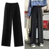 Elegante calça jeans de lã feminina, calça casual de cintura alta, perna reta, calça drapejada folgada, novo estilo, 2024