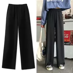 Elegante calça jeans de lã feminina, calça casual de cintura alta, perna reta, calça drapejada folgada, novo estilo, 2024