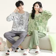 Imagem do Conjunto pijama coreano de algodão masculino e feminino, pijama casual loungewear, roupa de casa outono