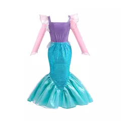 Meninas escala roxa princesa sereia ariel cosplay vestido de halloween vestido de festa de aniversário meninas verão praia vestido de férias