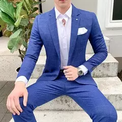 Conjunto de vestido de noiva xadrez slim fit masculino, blazers, jaqueta, calças, calças, casaco, terno, design estilo masculino, moda, 2 peças - Wolf Magazine