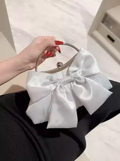 Arco de cetim branco Fairy Evening Bags para mulheres, bolsas de metal, embreagens de festa de casamento, bolsa de ombro corrente na internet