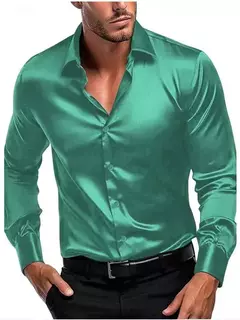 Camisa casual de manga comprida masculina, social e empresarial, cor sólida, moda outono