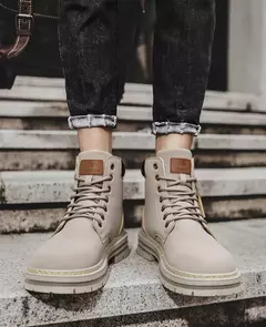 Bota de tornozelo com renda masculina, sapato de motocicleta, cano alto, verde, bota masculina de caminhada, moda inverno, novo, quente