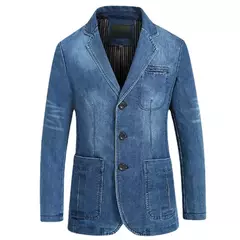 Blazers jaqueta masculina casual denim fino bolso splicing casaco masculino manga comprida único breasted turn-down collar blazers jaqueta