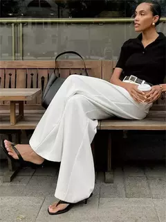 Tossy-Calças femininas de cintura alta, roupa Y2K, retalhos brancos, calças casuais de perna larga, soltas, calças femininas finas, moda outono na internet