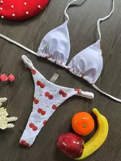 Conjunto brasileiro de biquíni tanga para mulheres, moda praia, tanga sexy, maiô, 2 peças, roupa de banho, estampa cereja fofa, 2023 - comprar online