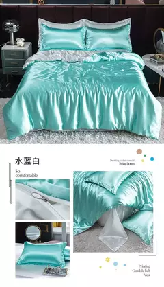 Imagem do Mulberry Silk Bedding Set, capa de edredão, lençol, fronha, lençol de cetim luxo, cor sólida, rei, rainha, completo, Twin Size