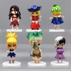 6 pçs/set anime q versão dr.stone figuras modelo 10cm ishigami senkuu âmbar postura de pé boneca ornamentos brinquedos presentes para crianças