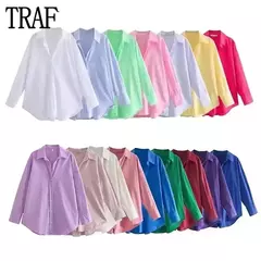 TRAF-Camisa multicolor de botões para mulheres, blusa de manga comprida, blusas extragrandes, streetwear feminino, verão - Wolf Magazine