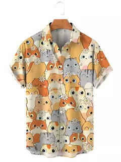 Camisa havaiana dos desenhos animados de anime masculino, Tops de manga curta, roupas casuais masculinas, rua, animais, gatos, retrô, 3D Tees, verão - comprar online