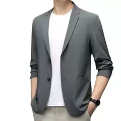 Blazers de negócios monocromáticos masculinos, blazers slim fit, botões duplos, lapela, mangas 3/4, terno de deslocamento, casaco do noivo