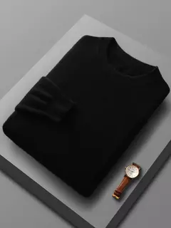 Imagem do Pulôver de lã merino para homens, 100% lã pura, gola O, manga longa, malha de cashmere, roupas femininas, graça, primavera e outono