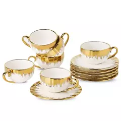 Xícara De Café De Porcelana E Pires Conjunto Com Guarnição De Ouro, Copos De Cerâmica Com Pires, Copos De Espresso, 2.5 oz, 6 Conjuntos - comprar online