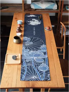Simples chinês Lotus Table Runner, japonês Wave Table Flag, Koi Fish Toalha de Mesa, Acessórios para Cerimônia do Chá, Estilo Nacional - Wolf Magazine