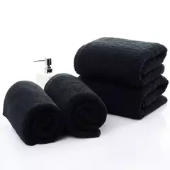 Imagem do Toalha preta pura super absorvente, todo em algodão, não desbota, pequena praça, forte absorção de água, toalhas de cozinha