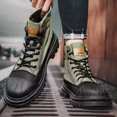 Imagem do Botas de cano alto de lona respirável masculinas, botas antiderrapantes do deserto, sapatos de segurança com renda, tênis casuais