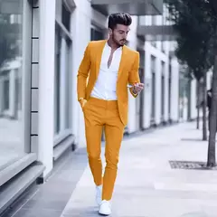 Imagem do Ternos casuais masculinos de negócios para casamento, smoking masculino, terno de negócio justo, lapela de pico, Terno, traje masculino, 2 peças