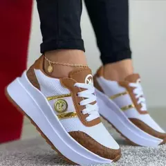 Imagem do Tênis feminino com cadarço vulcanizada, tênis respirável, cunhas esportivas, calçado feminino plataforma, calçados casuais femininos, moda, 2024