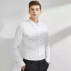 Camisa elástica de manga comprida masculina, camisa gola alta, sem engomar, vestido de negócios, traje profissional de trabalho - Wolf Magazine