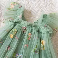Vestido de malha bordado feminino, Alça de fada, Asas de arco traseiro, Princesa, Aniversário, Doces Bebés, Verão na internet