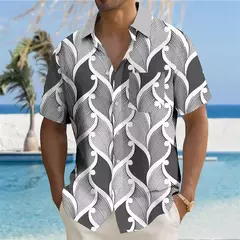 Camisa estampada de leopardo masculina, botão havaiano de manga curta diária, roupa casual confortável, novo, 2024 na internet