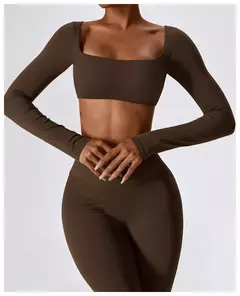 Terno esportivo de manga comprida para mulheres, conjunto de ioga fitness, roupas de ginástica, roupas esportivas femininas, camisa de corrida, 2 peças - comprar online