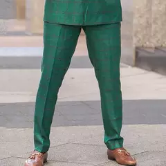 Imagem do Xadrez padrão terno calças masculinas, calças de perna reta, bolso utilitário