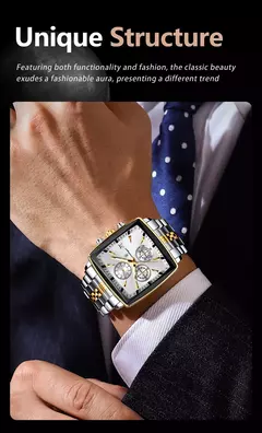 Relógio de pulso esportivo quadrado luxo masculino Poedagar, cronógrafo luminoso impermeável, relógios masculinos de quartzo, relógios de aço inoxidável