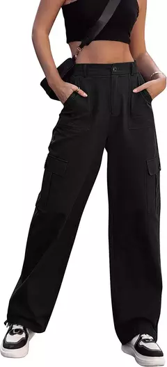 Calças cargo de algodão de cintura alta feminina, calça casual, perna larga, carga, verão, novo, 2023 - Wolf Magazine