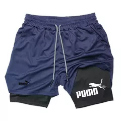 Calções de compressão de dupla camada respirável masculino, elásticos, de secagem rápida, multi-funcional, 2 em 1, verão, M-3XL - Wolf Magazine