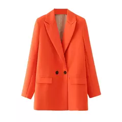 TRAF-Blazer de trespassado feminino, gola entalhada, manga comprida, chique, senhora do escritório, casaco vintage, casacos femininos, tops elegantes, moda