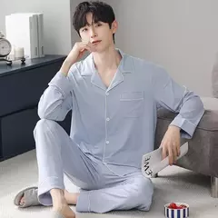 Conjunto de pijama de algodão modal manga comprida masculino, pijamas finos, adolescentes, outwear primavera, pano doméstico, terno masculino, outono, primavera - loja online