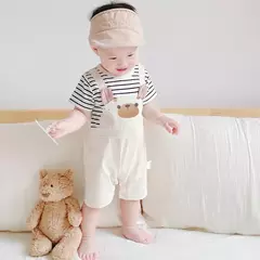 Imagem do Uma peça macacão de algodão puro para o bebê, manga curta, elegante, masculino e feminino, verão