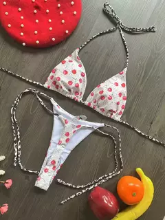 Conjunto brasileiro de biquíni tanga para mulheres, moda praia, tanga sexy, maiô, 2 peças, roupa de banho, estampa cereja fofa, 2023 - loja online