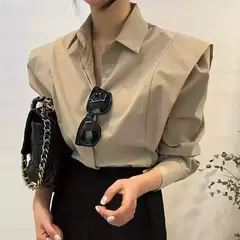 Blusas soltas de mangas compridas femininas, camisa chique, tops elegantes de rua, blusas de escritório OL, novas, outono, 2023 na internet