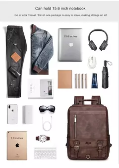 JEEP BULUO-Mochila de Couro Masculina, Bolsa para Laptop, Grande Capacidade, Negócios, Viagem, Universidade, Escola, Mochilas, Moda, Masculino, 15,6";;VERDADEIRO;;"Brown - Wolf Magazine