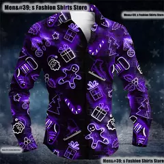 Natal santa gingerbread motorando botão masculino camisa de lapela de manga comprida de alta qualidade, tamanho grande XS-6XL entrega rápida - loja online