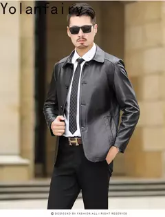 YOLANFAIRY-Jaqueta de couro genuíno masculina, jaquetas inteligentes finas e longas, casaco fino casual, nova primavera, outono - loja online