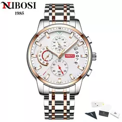 Nibosi moda masculina relógios de aço inoxidável quartzo cronógrafo relógio à prova dwaterproof água marca luxo relógio para homem relogio masculino - comprar online