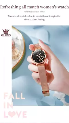 Imagem do OLEVS-Relógio de pulso quartzo japonês feminino, relógios impermeáveis, pulseira de aço inoxidável, vestido fashion, luminoso Diamond face, relógio feminino