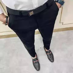 Calça formal de negócios casual masculina, slim fit, cor sólida, terno de festa de casamento, escritório, verão - loja online