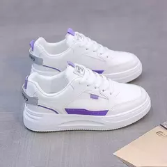 Sapatilhas femininas de sola grossa, sapatos brancos casuais, cabeça redonda, tendência feminina, primavera e outono, 2024 - loja online