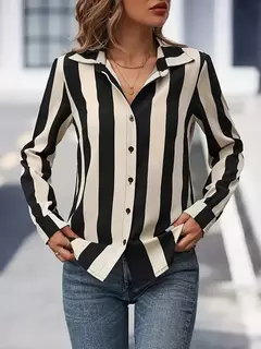 Elegante camisa estampada listrada feminina, tops de blusa feminina, roupas femininas, tamanho grande, primavera e verão, camisas da moda, 2022 - comprar online