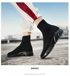 Sapatos de tecer respirável para homens e mulheres, tênis casuais slip-on, meias baratas, preto e branco, venda quente - comprar online
