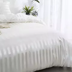 Satin Striped Duvet Cover, sedoso como edredão, conjunto de cama de luxo, completo, rainha, rei, solteiro, duplo tamanho, marfim White Stripe - loja online