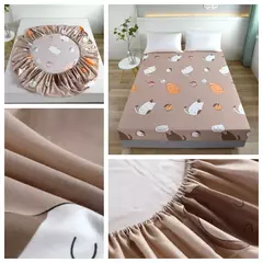 Kuup poliéster impermeável desenhos animados cabido folha, cama king size tampa, sem fronha, elástico, em torno do colchão, 360 ° na internet
