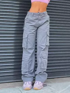 Calça jeans larga de cintura alta feminina, calça cargo cinza, calça larga, moda casual, bolsos múltiplos, estilo de rua Hip Hop, mãe, vintage, verão - Wolf Magazine